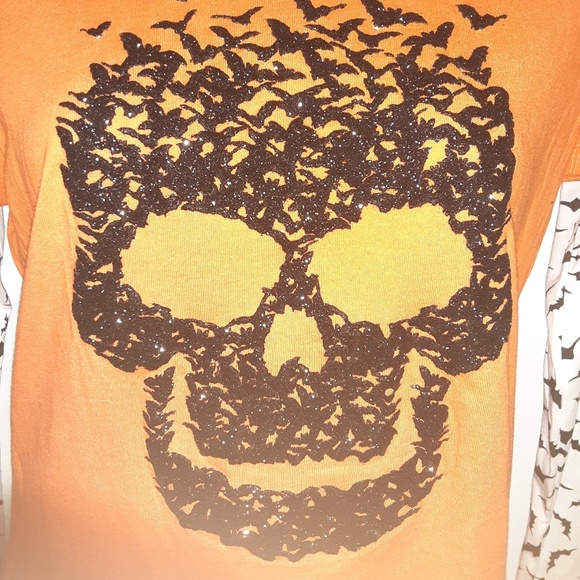HALLOWEEN T-SHIRT - BLACK SKULL - ORANGE SHIRT - Picture 7 of 7